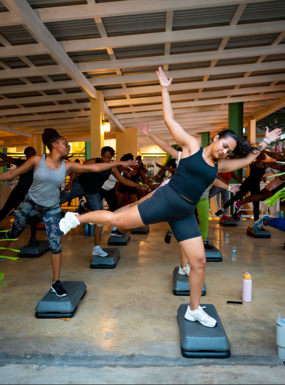 Outdoor fitness event crowd