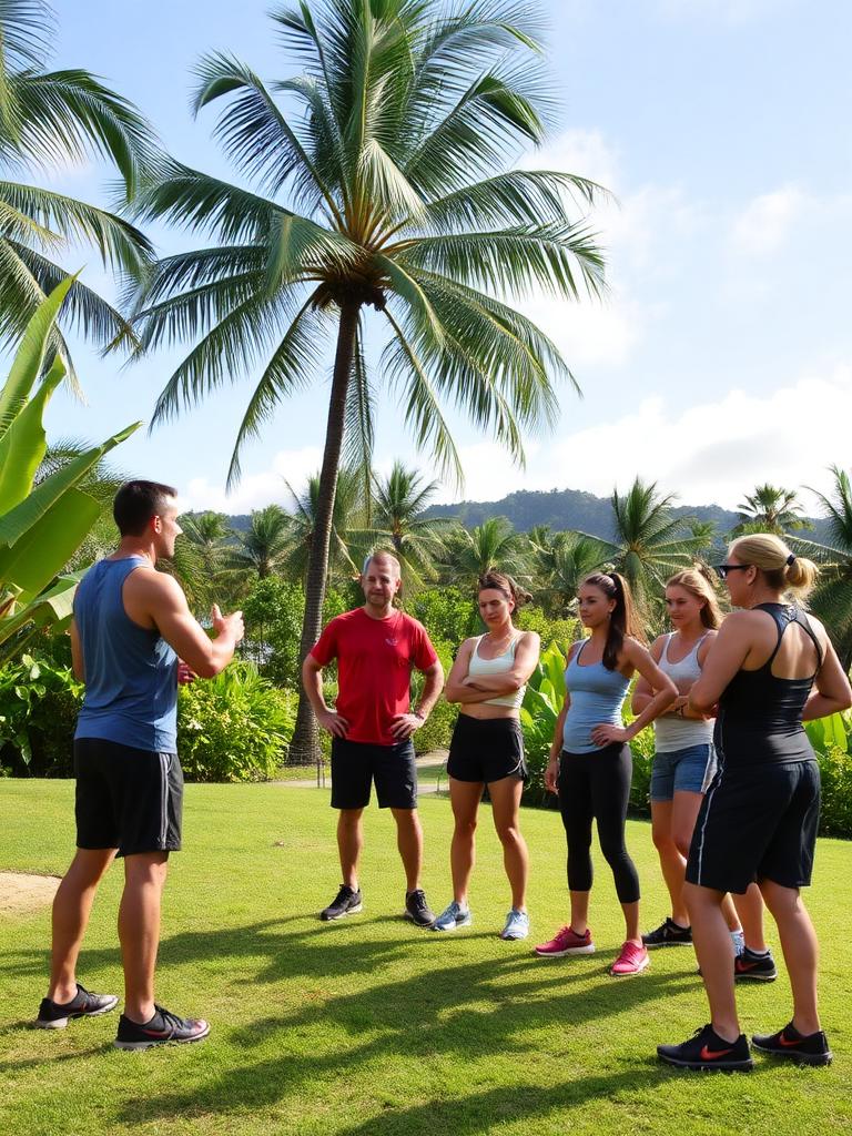 Coach leading an outdoor group workout